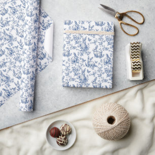 Süße Blaue Bunny Kaninchen Französische Toile Geschenkpapier