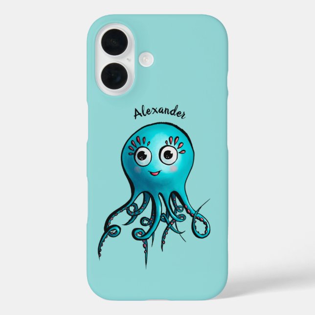 Süße blaue Cartoon-Oktopus - Lächelnde Meereskreat Case-Mate iPhone Hülle (Rückseite)