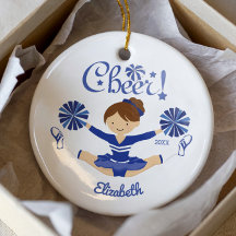 Süße Blaue Cheer Brunette Cheerleader Figur