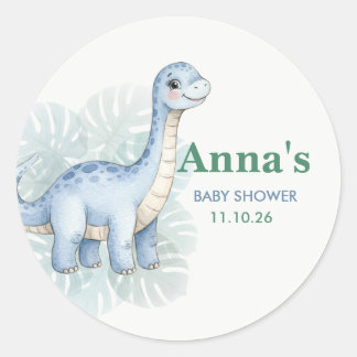 Süße blaue Dinosaurier Brontosaurus Baby Shower Runder Aufkleber