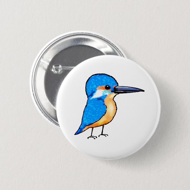 Süße Blaue Eisvogel-Vogel-Kunst Button (Vorne & Hinten)