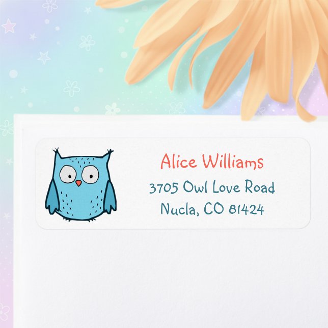 Süße Blaue Eule Rücksende-Adressaufkleber (Cute blue owl return address labels. 🦉)