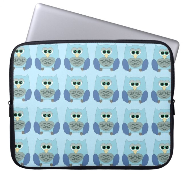 Süße Blaue Eulen Muster Laptopschutzhülle (Vorderseite)
