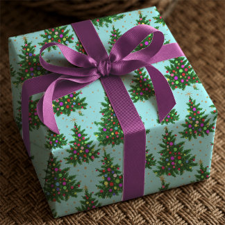 Süße blaue fantastische Weihnachtsbäume Feiertage Geschenkpapier