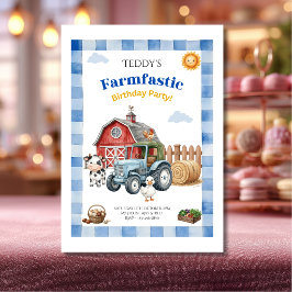 Süße blaue Farm Kindergeburtstag Einladung