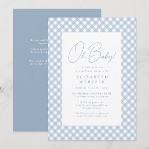 Süße blaue Gingham-Einfach-Baby-Party Einladung