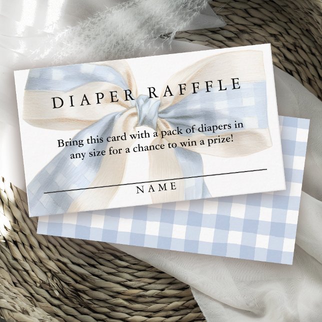 Süße blaue Gingham-Schleife Windel-Raffle Junge Ba Begleitkarte (Von Creator hochgeladen)