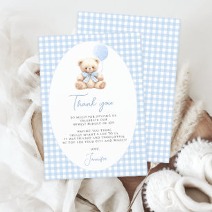 Süße blaue Gingham-Schleifen-Baby-Party Dankeskarte