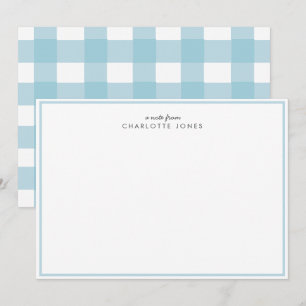 Süße blaue Gingham-Vichy-Karomuster-Papeterie Mitteilungskarte