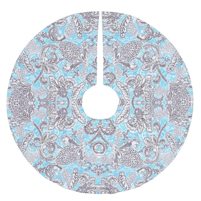Süße blaue graue klassische floral polyester weihnachtsbaumdecke (Vorderseite)
