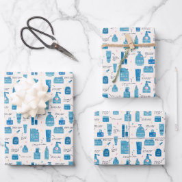 Süße blaue Hautpflege Kosmetik Muster Geschenkpapier Set