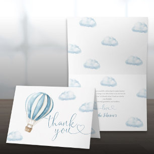 Süße blaue Heißluftballon-Baby-Party Dankeskarte