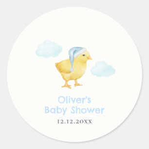 Süße Blaue Himmel Wolke Kleines Huhn Baby Shower  Runder Aufkleber