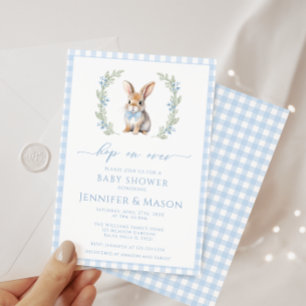 Süße blaue Kaninchen-Babyshower-Einladung für eine Einladung