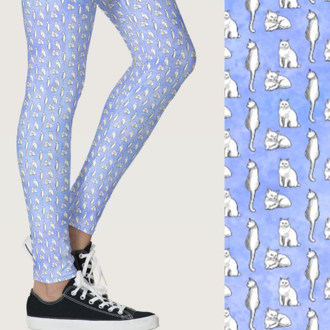 Süße blaue Katzen Whimsical Muster Leggings (Von Creator hochgeladen)