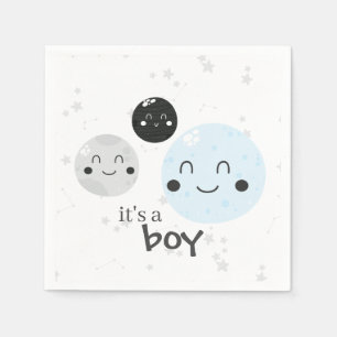 Süße blaue Kawaii-Planet und Monde Baby Shower Serviette