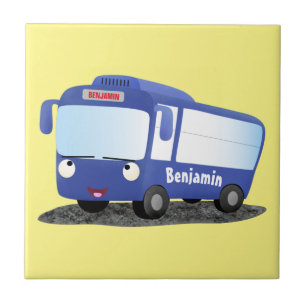 Süße blaue moderne Bus-Cartoon-Illustration Fliese