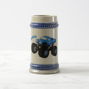 Süße blaue Monstertruck-Cartoon-Illustration Bierglas