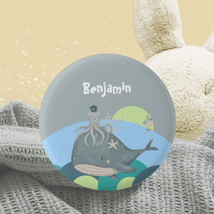 Süße Blaue Nautische Wal-Oktopus-Baby-Party Button