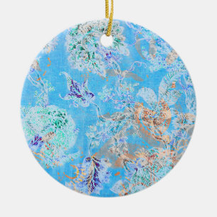 Süße blaue Pastell-Blumen Keramik Ornament