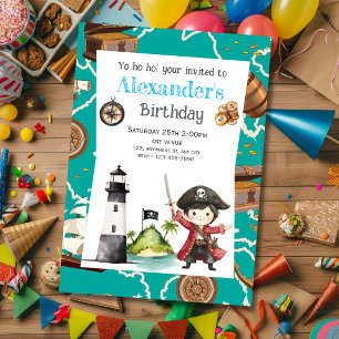 Süße blaue Piraten-Kindergeburtstagseinladung Einladung