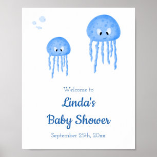 Süße Blaue Quallen-Baby-Shower-Einladung Poster