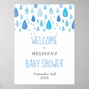 Süße blaue Regentropfen-Baby-Shower-Willkommenssch Poster