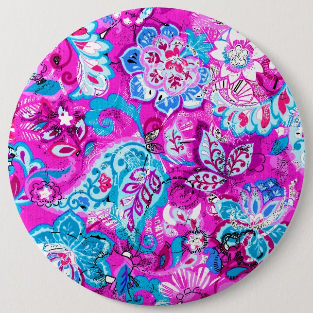 Süße blaue rosa Blumenmuster Button (Vorderseite)