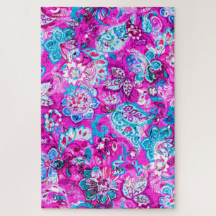 Süße blaue rosa Blumenmuster Puzzle