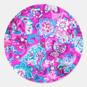 Süße blaue rosa Blumenmuster Runder Aufkleber