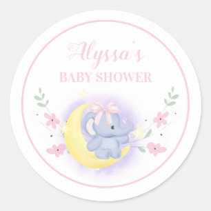 Süße Blaue Rosa Elefant Mond Baby Mädchen Dusche Runder Aufkleber