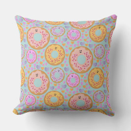 Süße blaue rosa Pastell-Donuts & Herzen Kissen