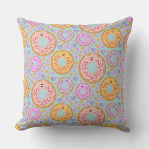 Süße blaue rosa Pastell-Donuts & Herzen Kissen
