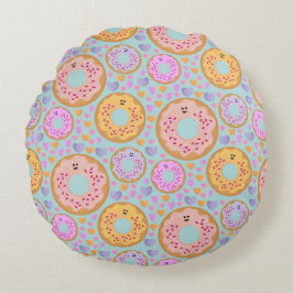 Süße blaue rosa Pastell-Donuts & Herzen Rundes Kissen