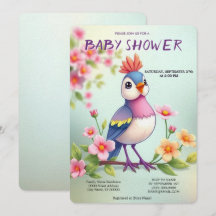 Süße blaue rosa Vogel Blumen Baby Shower Einladung