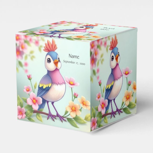 Süße Blaue Rosa Vogel Blumen Geschenkbox Geschenkschachtel (Vorderseite)