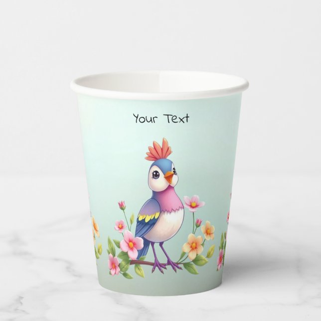 Süße Blaue Rosa Vogel Blumen Papierbecher (Links)