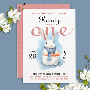 Süße Blaue Rosa Weiße Hase Erste Geburtstag Aquare Einladung
