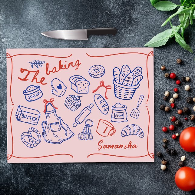 Süße blaue rote Back-Doodles personalisiert Schneidebrett (Von Creator hochgeladen)