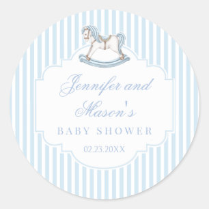 Süße blaue Schaukelpferd Boho Baby Jungen Dusche Runder Aufkleber