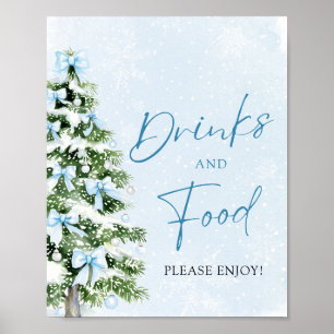 Süße blaue Schleifen Weihnachtsbaum Essen und Trin Poster