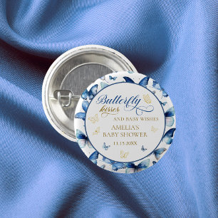 Süße Blaue Schmetterlingsküsse Baby Shower Party Button
