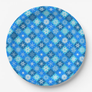 Süße blaue Schneeflockenmuster Design Pappteller