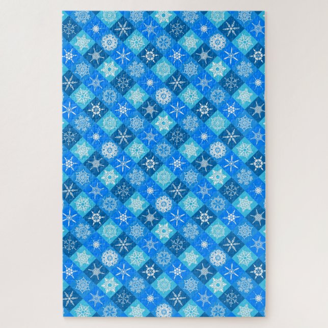 Süße blaue Schneeflockenmuster Design Puzzle (Vertikal)
