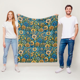 Süße blaue Sonnenblumen-Garten-Quiltmuster Fleecedecke