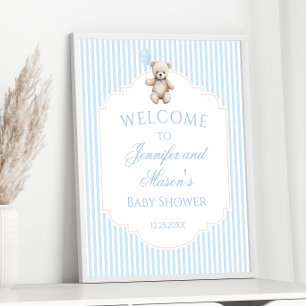 Süße blaue Teddybär-Baby-Party-Willkommensschild Poster