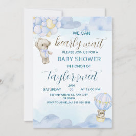 Süße blaue Teddybär-Baby-Shower-Einladung Einladung