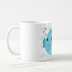 Süße blaue tropische Fische mit rosafarbenen Floss Kaffeetasse