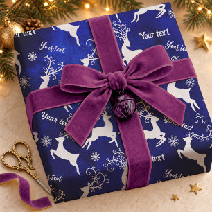 Süße blaue Typografie Rentier Name Weihnachten Geschenkpapier