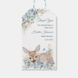 Süße blaue und beige florale Reh-Baby-Party Geschenkanhänger